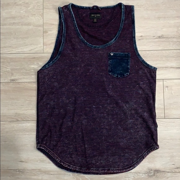 Men’s True Religion Cotton Blue Striped Tank Top - Picture 1 of 3